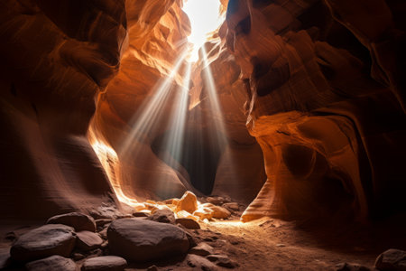 Mesmerizing Light Show: A Stunning Beam Illuminates the Slot Canyonの素材