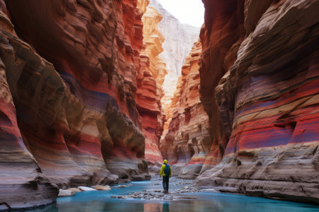 Vibrant Exploration: A Man's Journey through Egypt's Colorful Canyonの素材