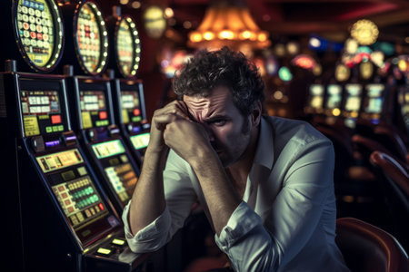 Down on Luck: A Man's Losing Streak at the Slot Machines in a Casinoの素材
