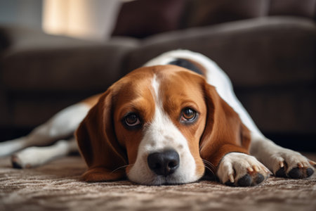 The Ultimate Companion: A Serene Portrait of a Healthy Domestic Animal in a Cozy Living Roomの素材