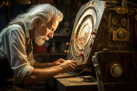 The Expertise of a Seasoned Craftsman: Mature Man Reviving a Slot Machineの素材