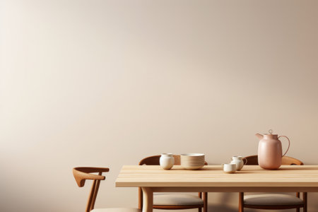 Embracing Simplicity: Captivating Minimalist Dining Room Interior Featuring Wooden Family Table andの素材