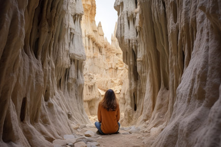 Solitude at Mono Lake: A Young Woman Finds Serenity Amidst Nature's Grandeurの素材
