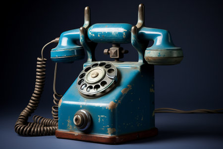 Nostalgic Charm: A Glimpse of the Past through the Old Public Telephone with a Blue Receiverの素材