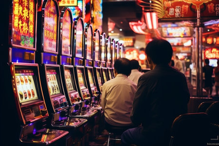 The Thrill of Gamble: Pachinko Slot Machines Captivate Osaka, Japanの素材
