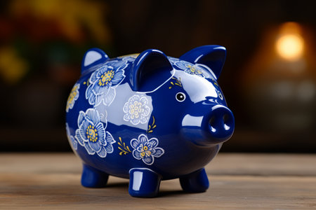 Blue Ceramic Piggy Bank: A Captivating High-Quality Photographの素材