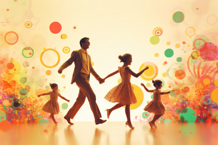 Joyous Family Bonding: A Vibrant 3D Retro Abstract Artwork Celebrating the Delightful Dance of Loveの素材