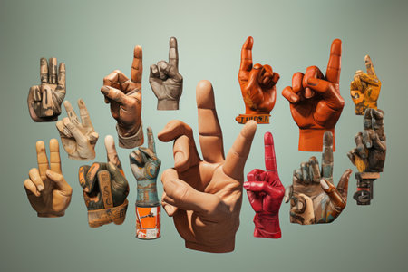 Finger Pointing Feedback: A 3D Retro Abstract Creative Collage Artwork Template with Isolated Armsの素材