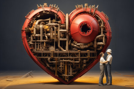 Constructing Love: A Man and Woman Craft a Heart Togetherの素材