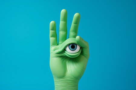 The Power of Approval: Mesmerizing Artistic Collage Featuring a Green-Eyed Hand Unleashing Creativitの素材