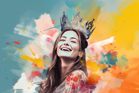 The Vibrant Majesty: A Captivating Magazine Art Collage Showcasing a Delightful Princess and her Imaの素材