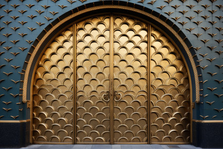 Gilded Fish Scales: Exquisite Art Deco European Doorway in Madrid, Spainの素材