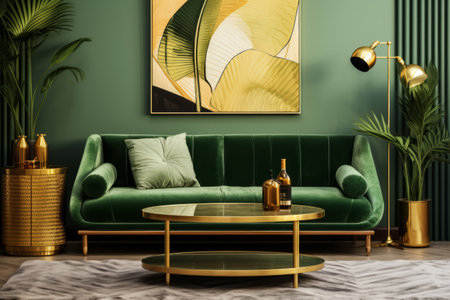 Exquisite Art Deco Living Room: A Boucle Sofa, Wooden Coffee Table, and Elegant Traces Elevate the Iの素材