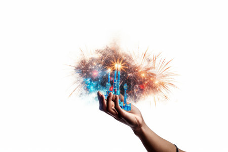 Captivating Festive Expression: A Collage Masterpiece Showcasing a Bengal Fireworks Arm against an Iの素材