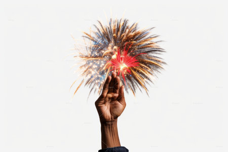 Festive Bengal Splendor: Captivating Collage Picture Showcasing an Arm Holding Christmas Fireworks oの素材