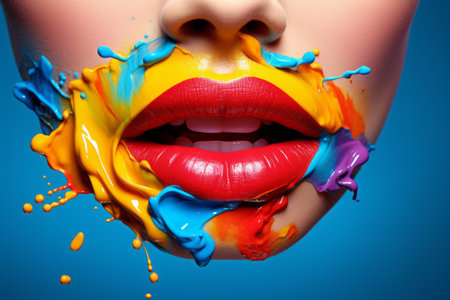 Expressive and Vibrant: The Mesmerizing Beauty of Art Lips on a Colorful Backgroundの素材