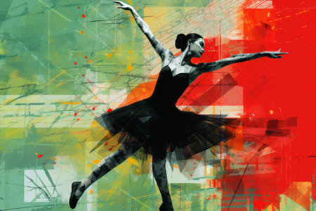 Geometric Elegance: A Striking Contemporary Art Collage Featuring a Ballet Dancer in Black, Green, aの素材