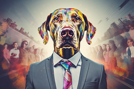Doggie Boss: A Creative Collage of Modern Design and Conceptual Art for an Office Worker's Colorfulの素材
