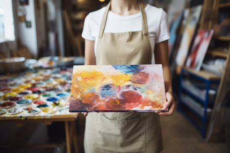 Immersed in Creativity: A Close-Up of a Young Male Artist Perfecting his Artistic Skills with Acryliの素材