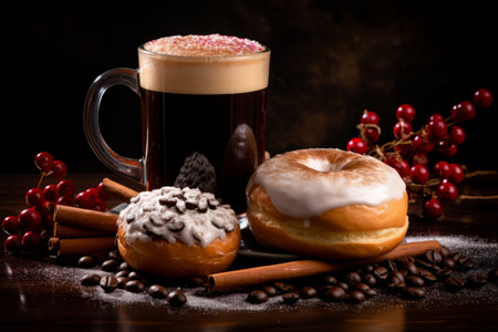 A Sweet Symphony: Savoring Latte Art and Wine-Infused Doughnuts with a Dash of Sugar, Cinnamon, andの素材