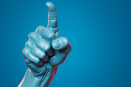 Contrasting Gesture: A Vibrant 3D Pinup Pop Retro Sketch of Dueling Thumbs on a Isolated Blue Paintiの素材