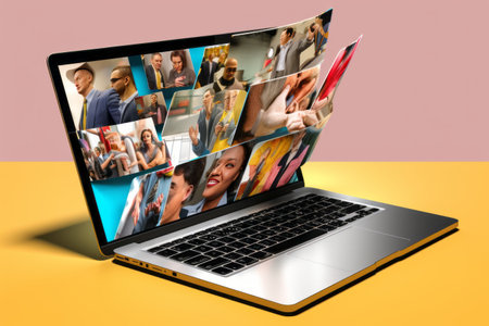 Exploring the Dynamic World of Remote Work: 3D Collage of Pinup Pop Retro Sketch Depicting Freelanceの素材