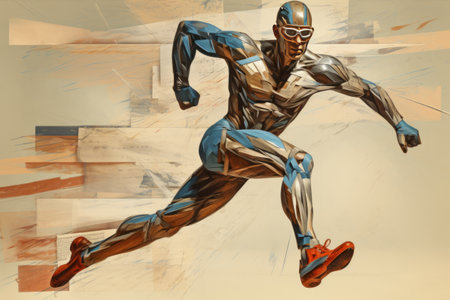 Retro-Inspired 3D Collage: Energetic Man Racing towards Educationの素材