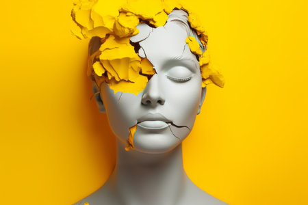 Fusion of Artistic Elements: A Captivating Collage Featuring a Plaster Head Model, Statue, and Female Portrait (i_98 1)の素材