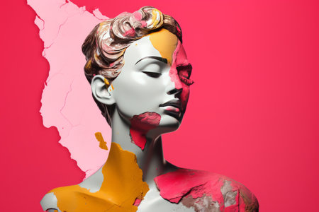 Modern Art Collage: A Colorful Fusion of Sculptures and Portraits, Infused with Contemporary Designの素材