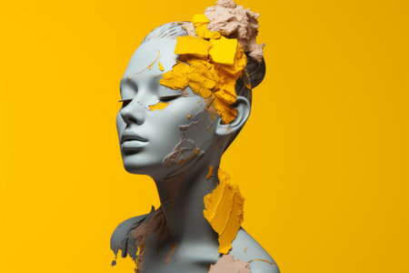 Captivating Composition: Exploring the Fusion of Artistry in 'Collage with Plaster Head Model Statue and Female Portrait i_97 1'の素材