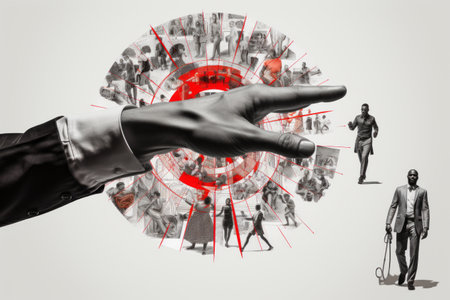 Dynamic Composite Collage of Runners from All Backgrounds Pointing Towards a Common Goalの素材