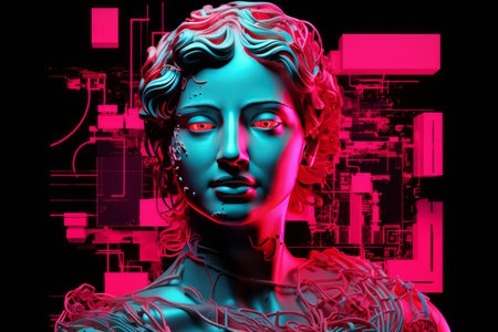 Bust of Time and Technology: A Digital Collage Exploring the Intersection of Art and AI in the Cyberの素材