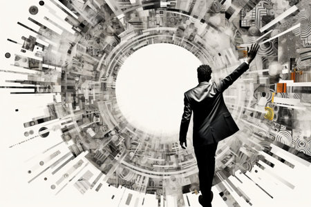 Gesture of Unity: A Vibrant Composite Collage Illustrating People of Various Ethnicities Running towの素材