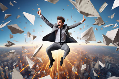 Taking Flight in the Business World: An Artistic Collage of Confidence, Ambition, and Professional Sの素材