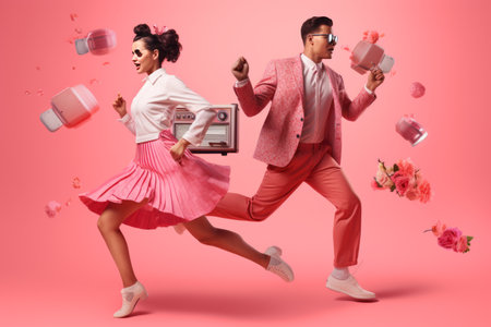 Dancing Through Time: A Vibrant Contemporary Art Collage Celebrating Retro Disco Vibes and Creativeの素材