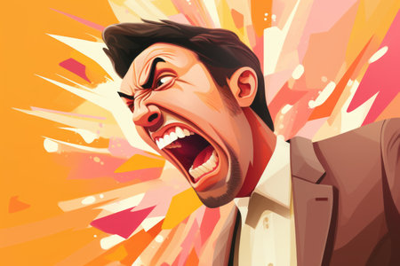 Fury Unleashed: Dynamic Collage of Angry Boss Mouth Exclaiming at Employee, Manager â A Captivatingの素材