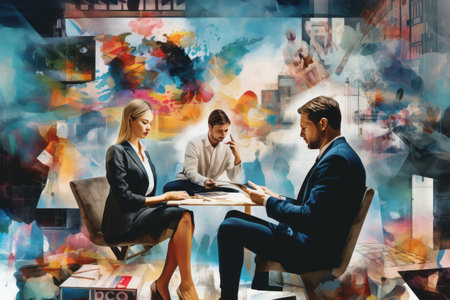 Synergy in the Modern Art World: Businessmen Unite in Creative Collage for Professional Successの素材