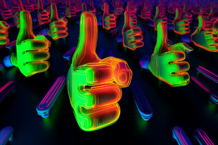 Thumbs-Up Neon Delight: Exploring Surrealism in Contemporary Minimalistic Art Collageの素材