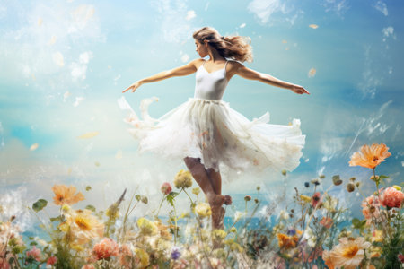 Summer Serenade: A Contemporary Ballet Dancer Embracing the Vibrant Spirit of the Sunshineの素材