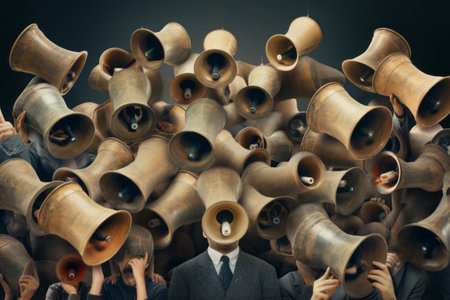 Echoes of Society: Megaphones as Heads in a Surreal Art Collageの素材
