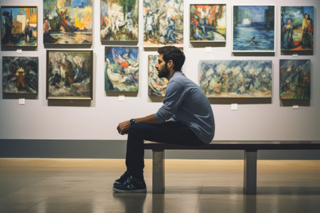 Meditative Moments: A Hispanic Male's Contemplation Amidst Artistic Splendorの素材