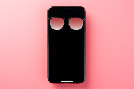 Trendy Contemporary Art: Modern Design of Mobile Phone with Black Screen in Female Hand on Pink Background. Urban Magazine Collage with Blank Copy Space for Textの素材