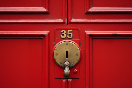 The Allure of the Enigmatic Red Door: Number 36 and its Intriguing Brass Mail Slotの素材
