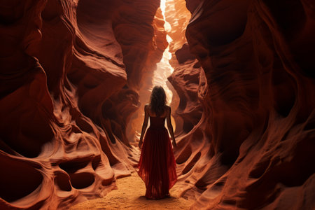 The Symbols of Earth: Exploring the Red Sandstone Cave-Like Canyons with the Enchanting Girlの素材