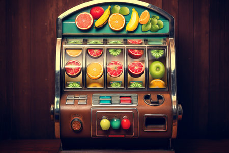 Reviving the Classics: Nostalgic Delight with Retro-Styled Vintage Gaming Slot Machine and Fruit Iconsの素材