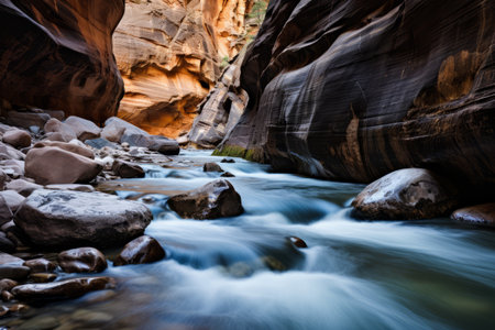 Captivating Torrent: The Breathtaking Rush of Water in Zion National Park's Narrowsの素材