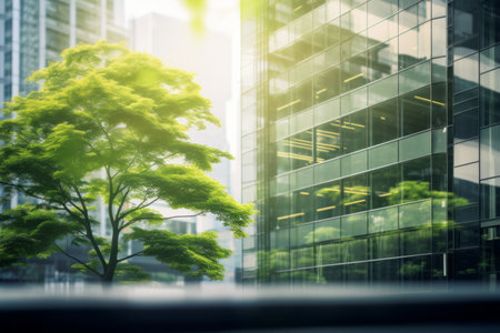 Embracing Sustainability: Green Trees and Vertical Gardens Beautify Modern Cities and Officesの素材