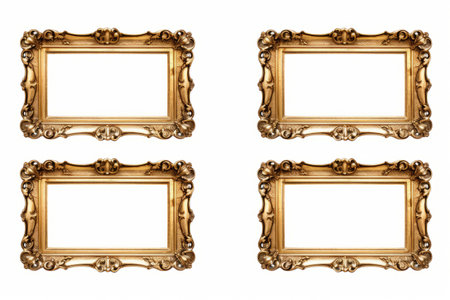 Gilded Beauty: Exquisite Antique Picture Frames Adorned with Elegance on a White Canvasの素材