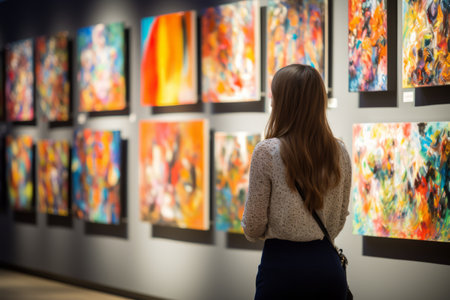 The Captivated Gaze: Exploring Artistic Wonders through the Eyes of a Beautiful Young Womanの素材