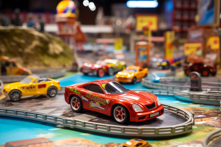 Revving Up Joy: Playing with Toy Cars on the Slot Car Racing Trackの素材